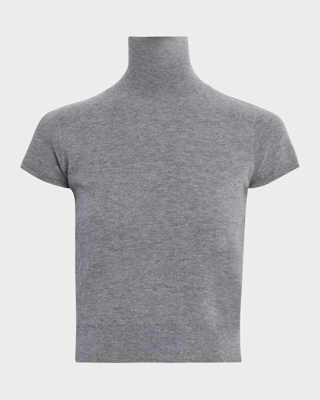 Cropped Cap-Sleeve Turtleneck Top